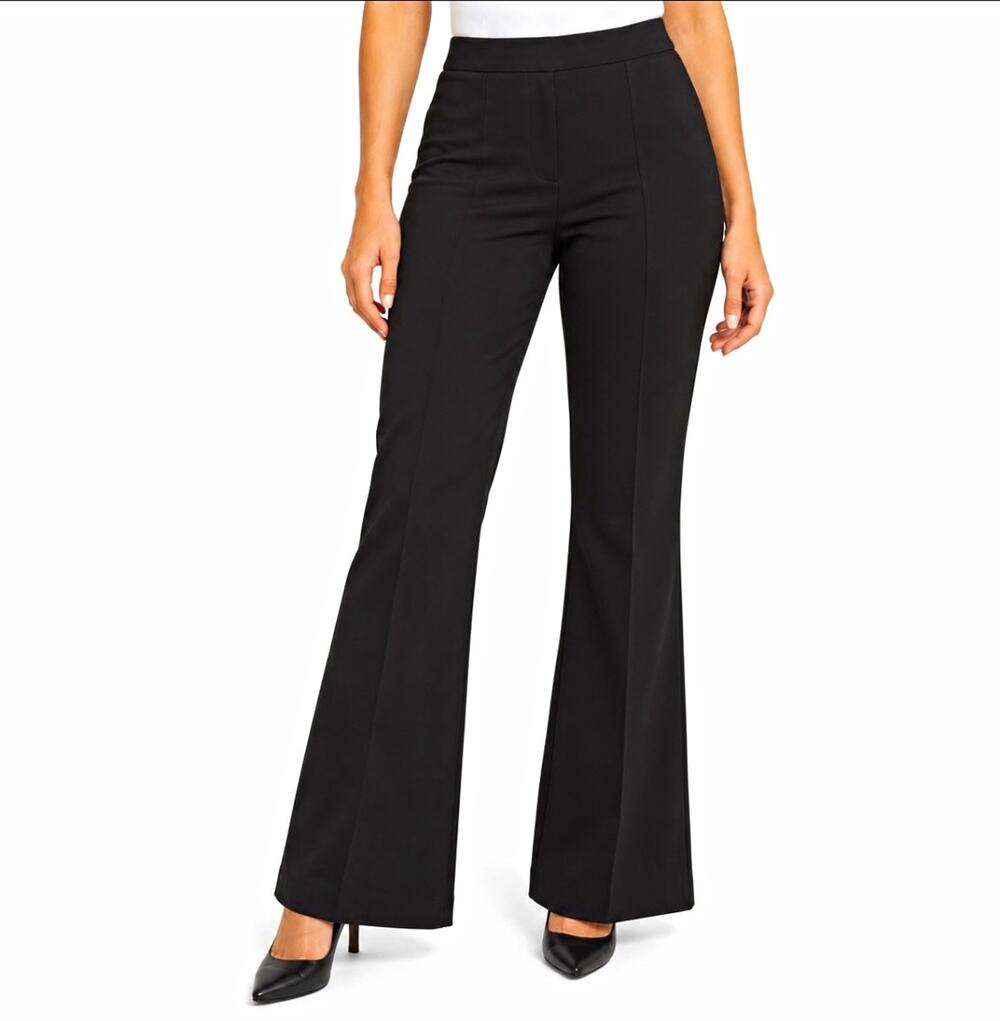 Ann Taylor Black Flare Trousers High Rise Pleated Side Zip Stretch Sz 12